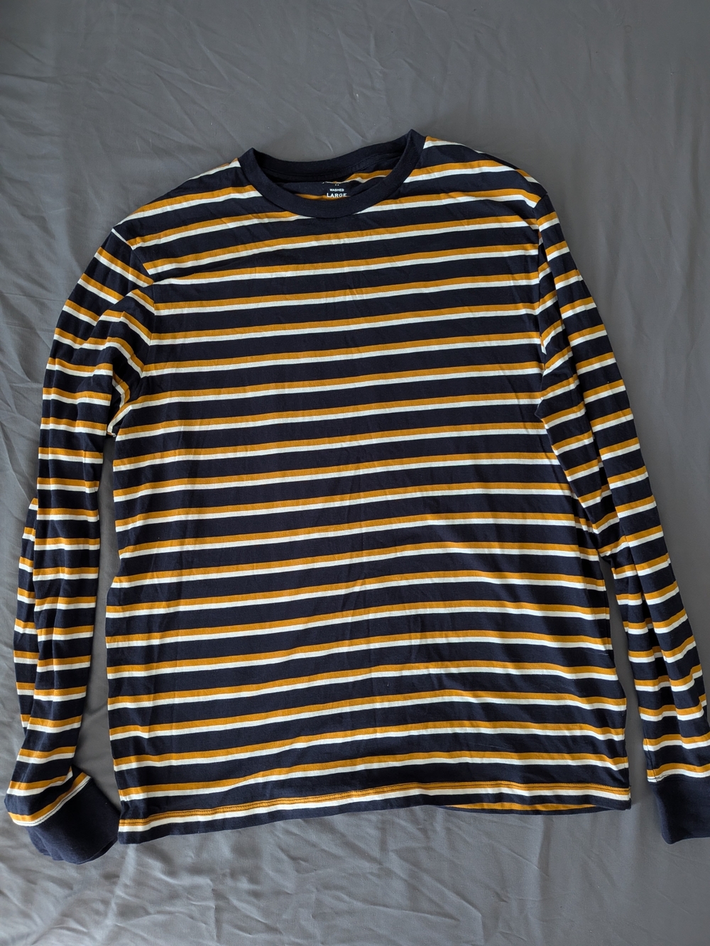 J. Crew Long-Sleeve Striped Crewneck in Navy, Mustard & White